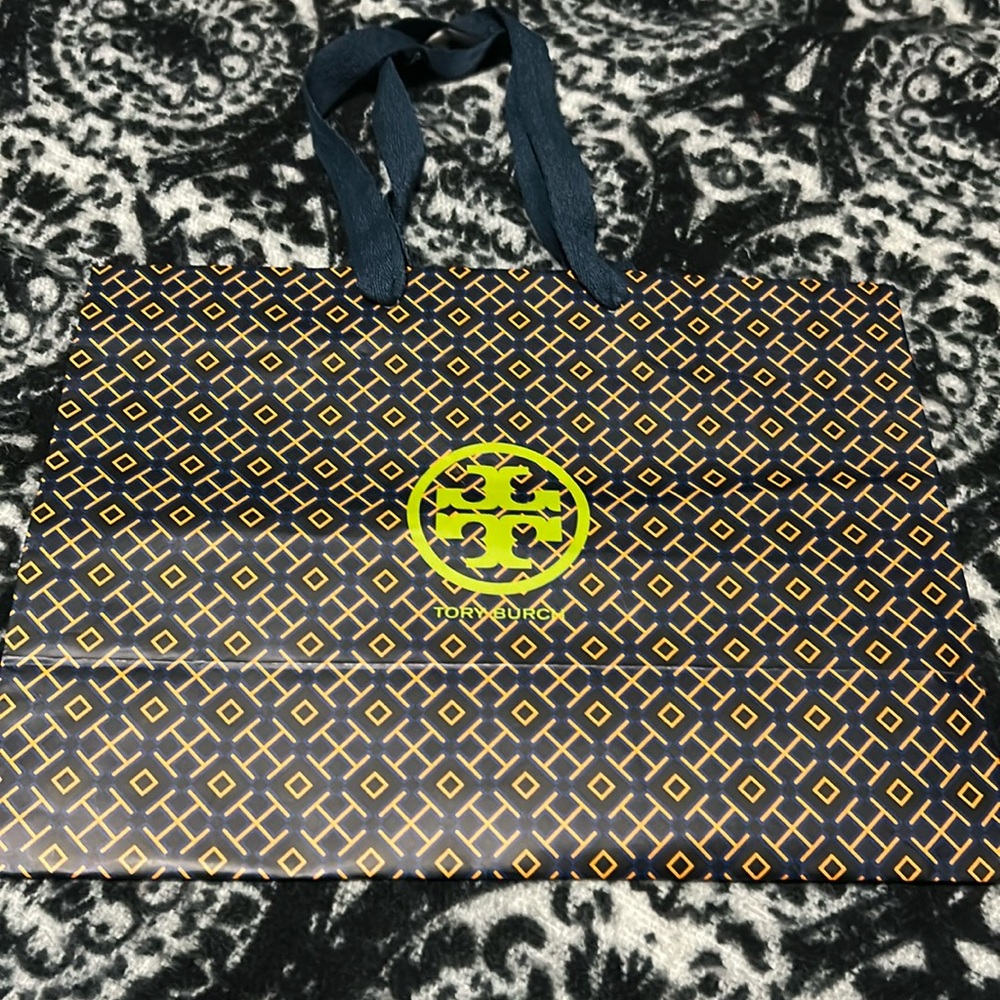 Tory Burch  shopping paper bag in orange / blue 12”x9”